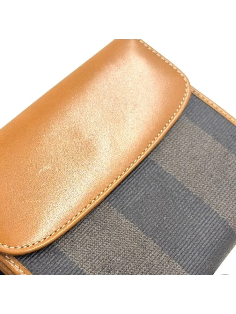 Fendi Pecan Leather Brown Beige Snap Wallet Gold